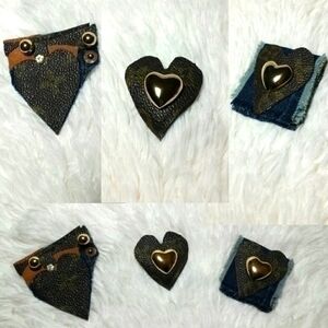 Tasty Raw Edge Denim & Leather Heart Swatch Brooch